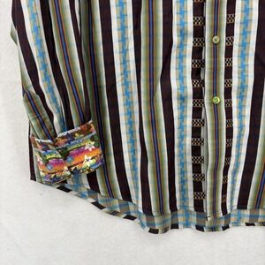 Robert Graham Shirt Mens XL Multicolor Stripe Silk Trim Flip Cuff Long Sleeve
